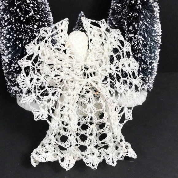 1 Vintage Christmas Angel white cotton thread Crochet stiffened Angel Christmas - Picture 3 of 8